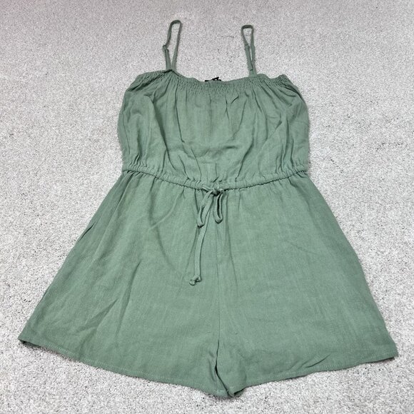 Wishlist Romper Women’s Green Sleeveless Size Medium Pockets Linen Blend - Picture 5 of 11